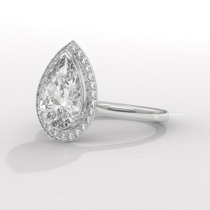 1.50CT-2.50CT Pear Channel Set Halo Moissanite Diamond Engagement Ring