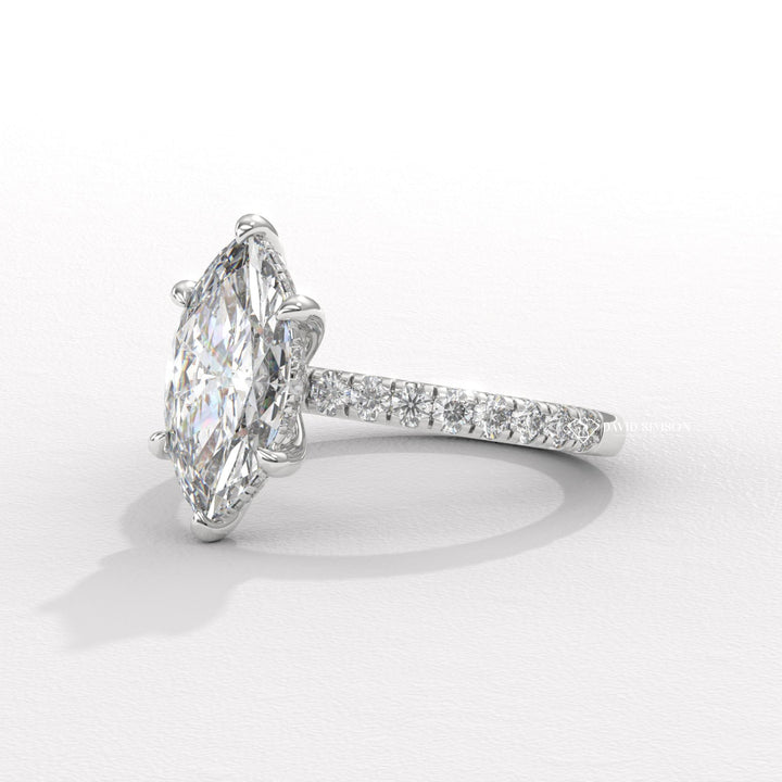 2.0CT-3.0CT Marquise Hidden Halo Moissanite Diamond Engagement Ring