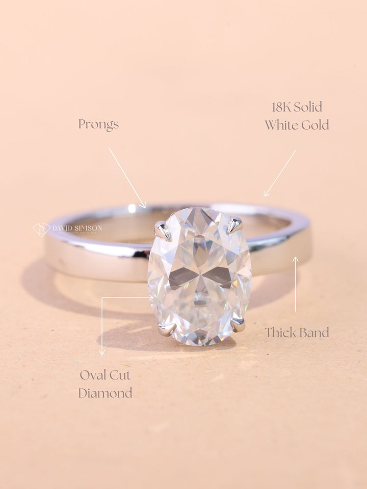1.50CT-2.50CT Oval Cut Moissanite Diamond Thick Band Engagement Ring