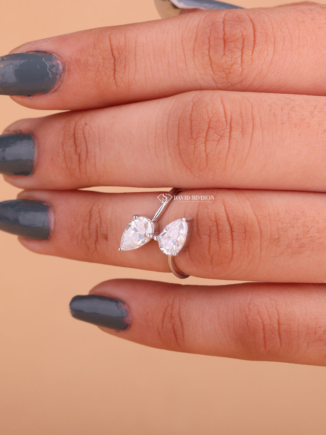 Pear Cut Moissanite Diamond Toi et Moi Open Engagement Ring for Her