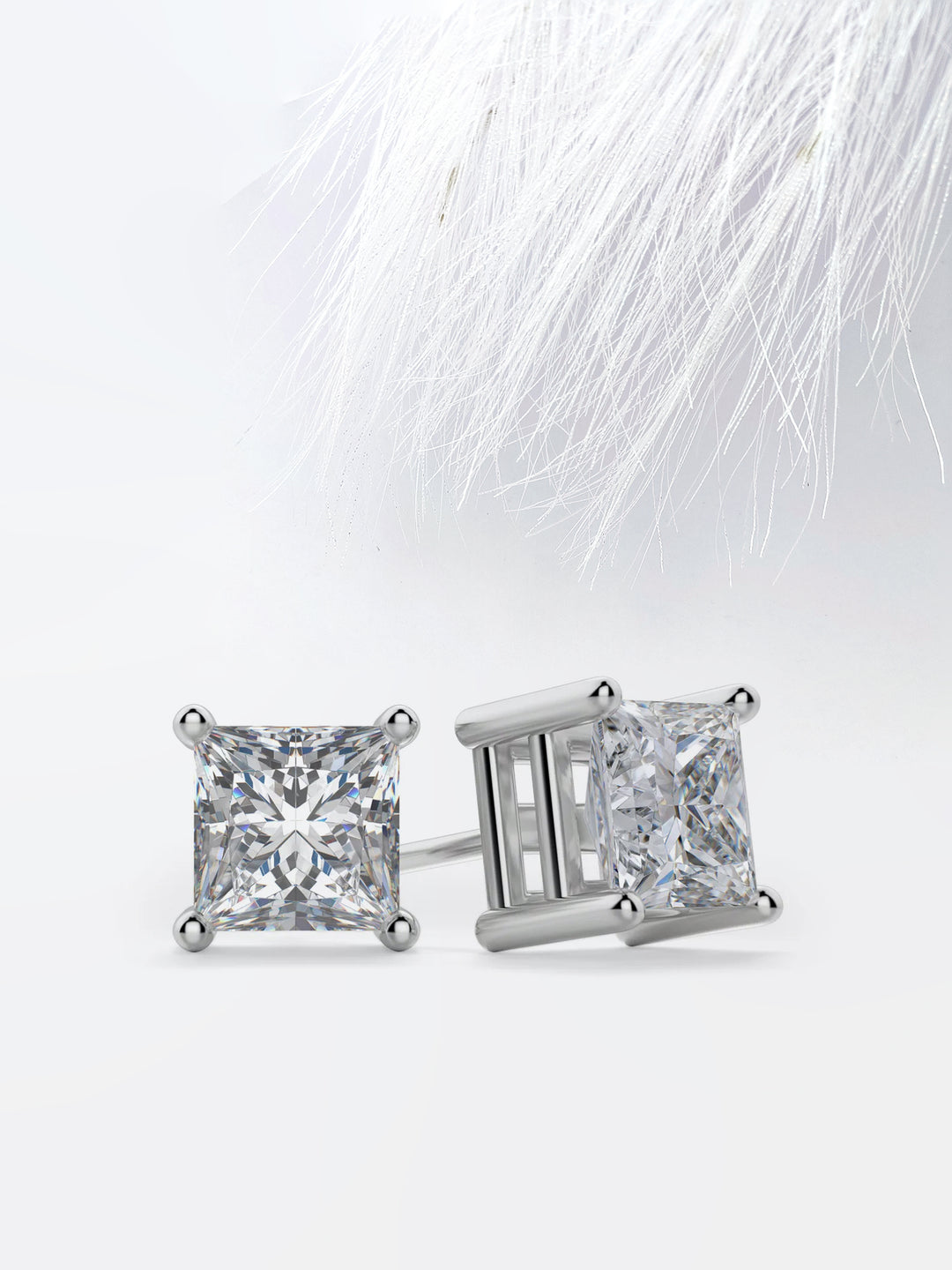 Princess Cut Moissanite Diamond Stud Earrings in 10K White Gold