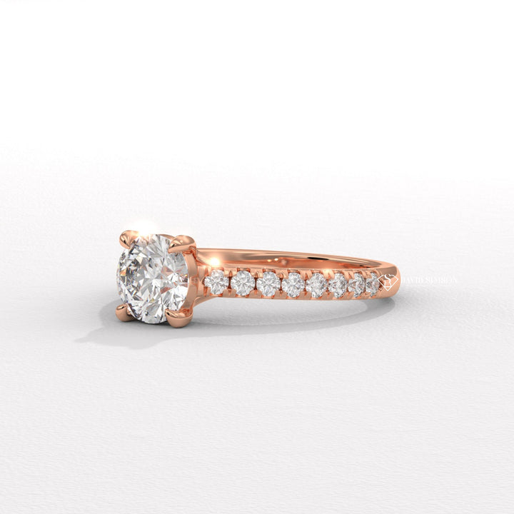 1.0CT-2.0CT Round Moissanite Diamond Pave Engagement Ring