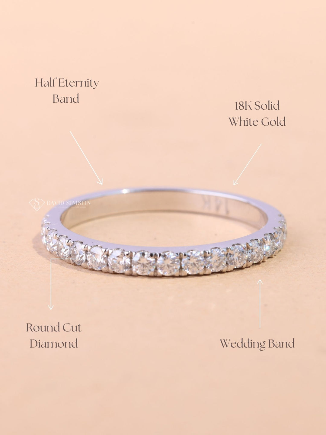 Round Cut Diamond Half Eternity Wedding Stacking Band