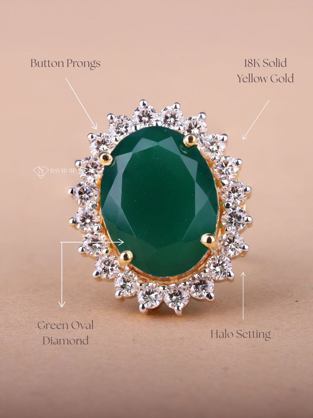 Green Oval Cut Moissanite Diamond Floral Halo Engagement Ring