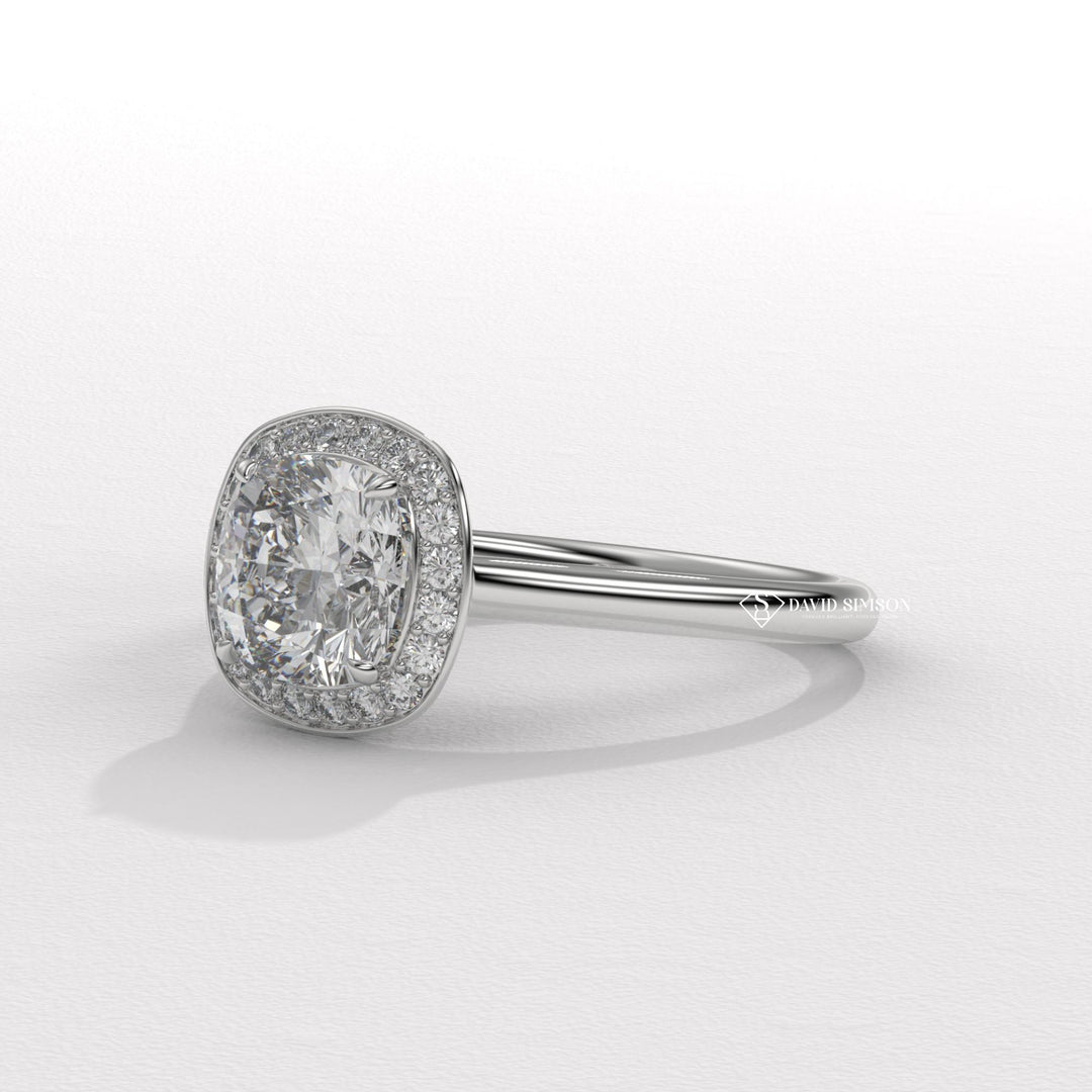 1.0CT-2.0CT Cushion Cut Moissanite Channel Halo Diamond Engagement Ring