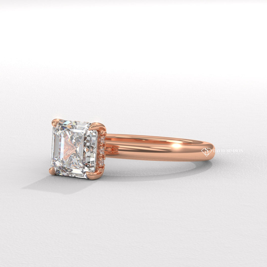 2.0CT-3.0CT Asscher Moissanite Diamond Hidden Halo Engagement Ring