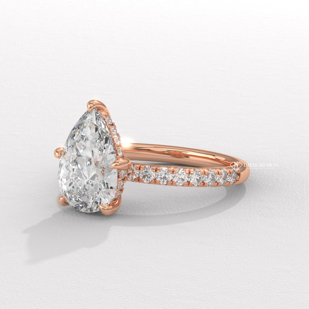 1.50CT-2.50CT Pear Moissanite Diamond Hidden Halo Engagement Ring