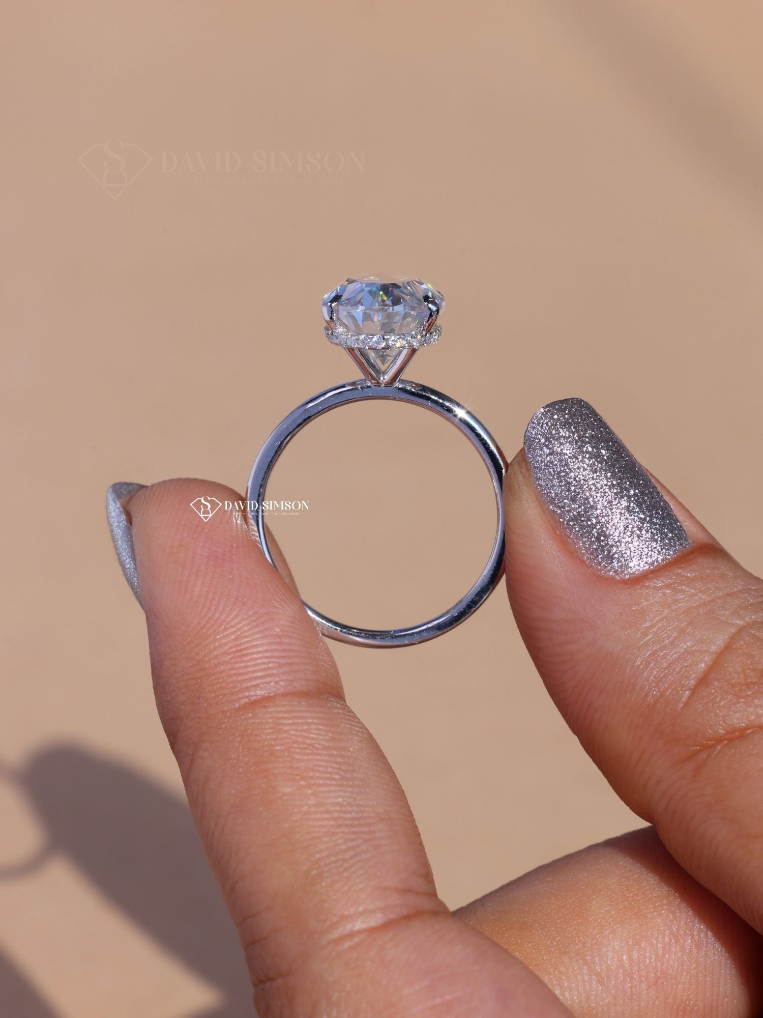 2.0CT-4.0CT Elongated Oval Cut Hidden Halo Diamond Engagement Ring