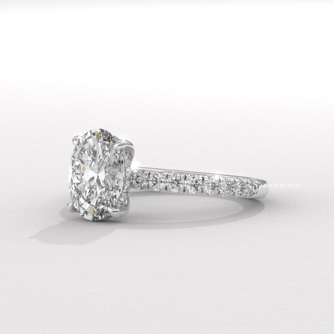 3.0CT-4.0CT Oval Moissanite Hidden Halo Diamond Engagement Ring
