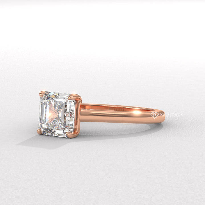 2.0CT-3.0CT Asscher Moissanite Hidden Halo Diamond Bridge Engagement Ring