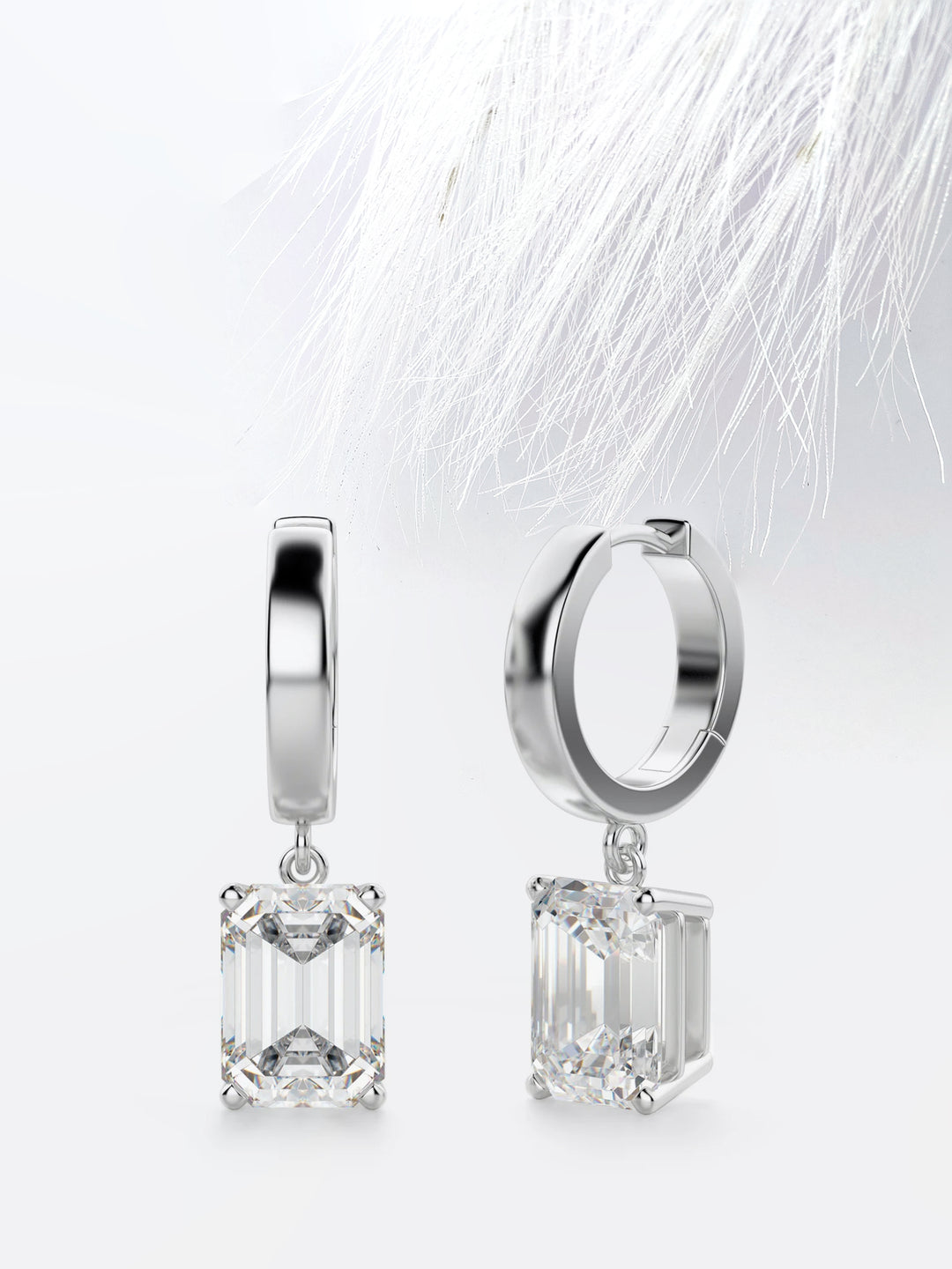 Emerald Cut Moissanite Drop Diamond Earrings in 18K Gold