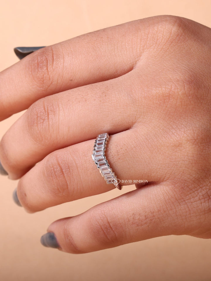 Baguette Cut Moissanite Diamond Unique Curved Wedding Band