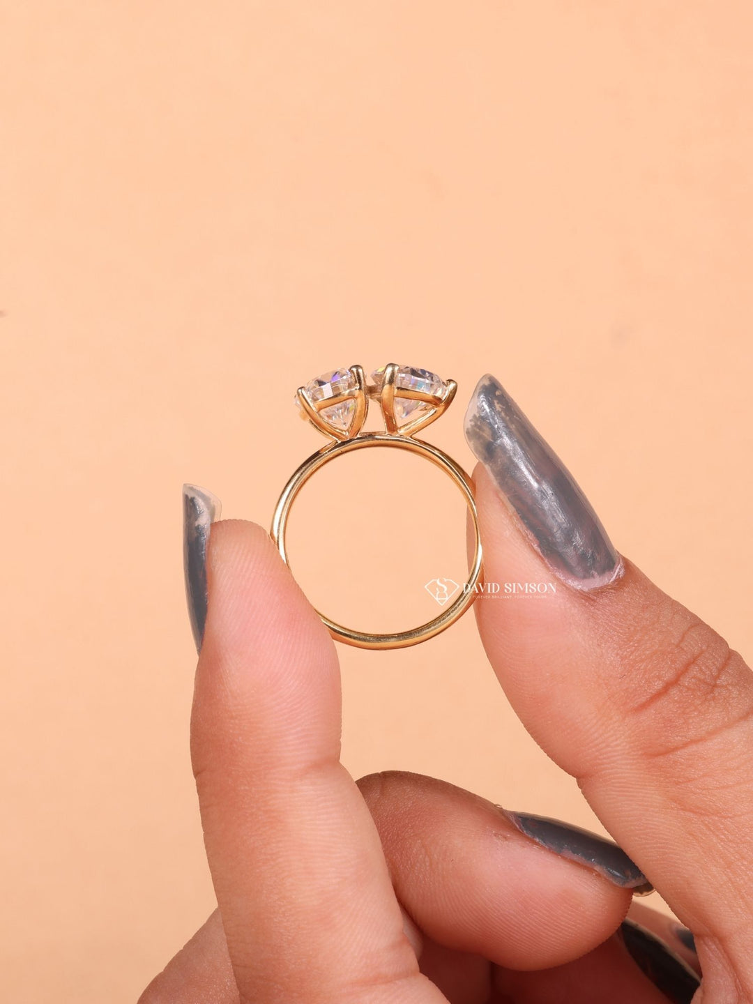 2.0CT Oval &amp; 2.0CT Pear Cut Moissanite Diamond Two Stone Engagement Ring