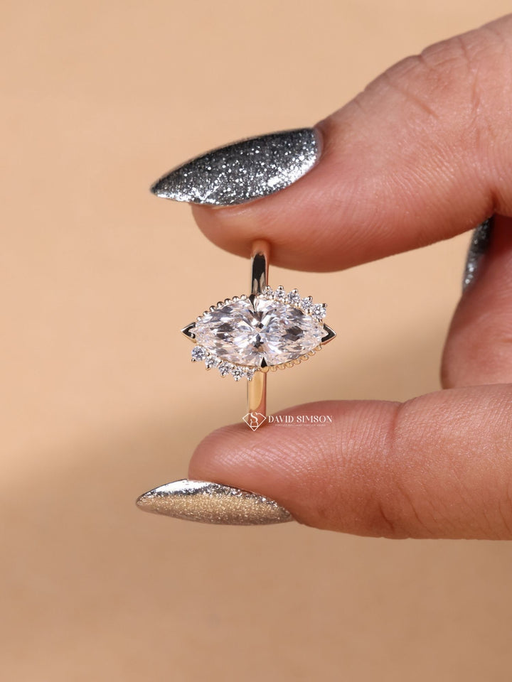 2.0CT-3.0CT Marquise Cut Moissanite Vintage Cluster Diamond Engagement Ring