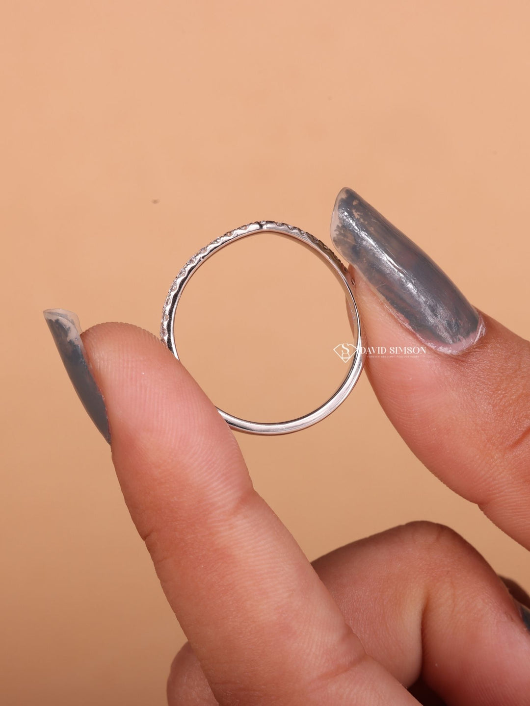 Round Cut Moissanite Diamond Curved Wedding Band