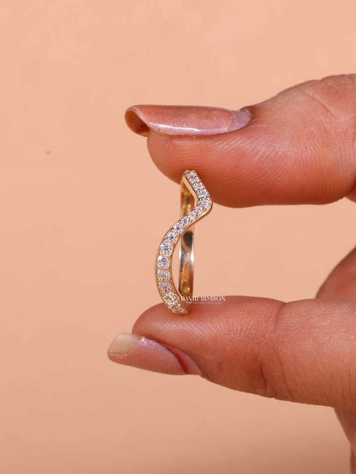 Round Cut Moissanite Diamond Half Eternity Waves Wedding Band