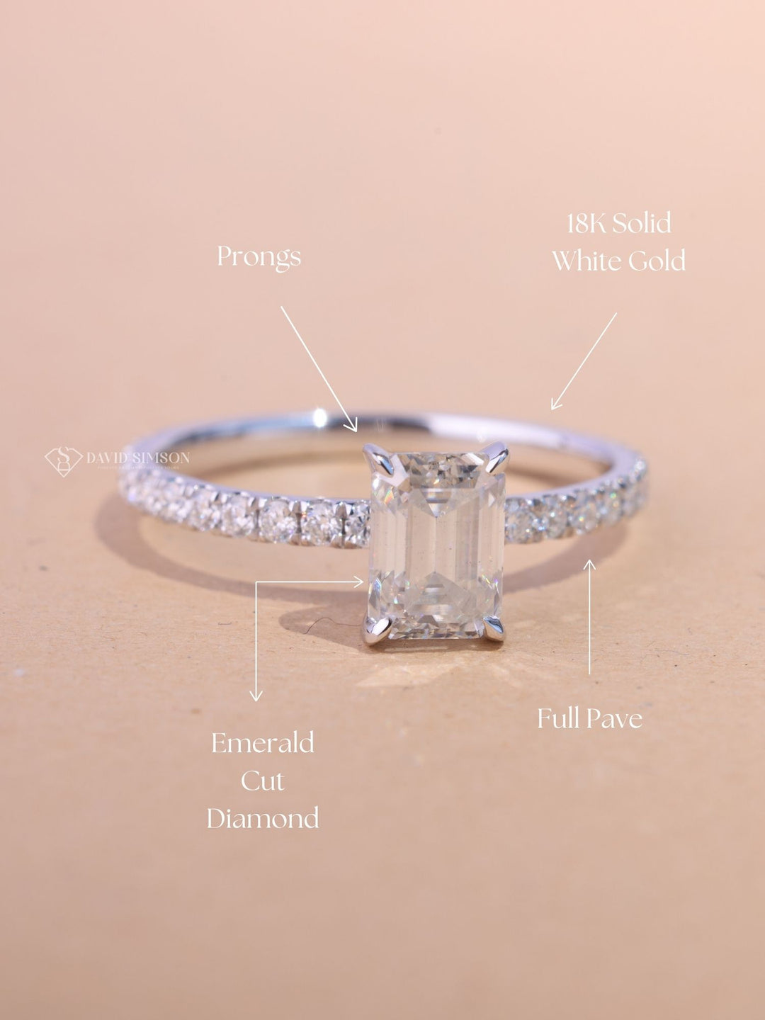 1.0CT-2.0CT Emerald Cut Moissanite Diamond Pave Engagement Ring