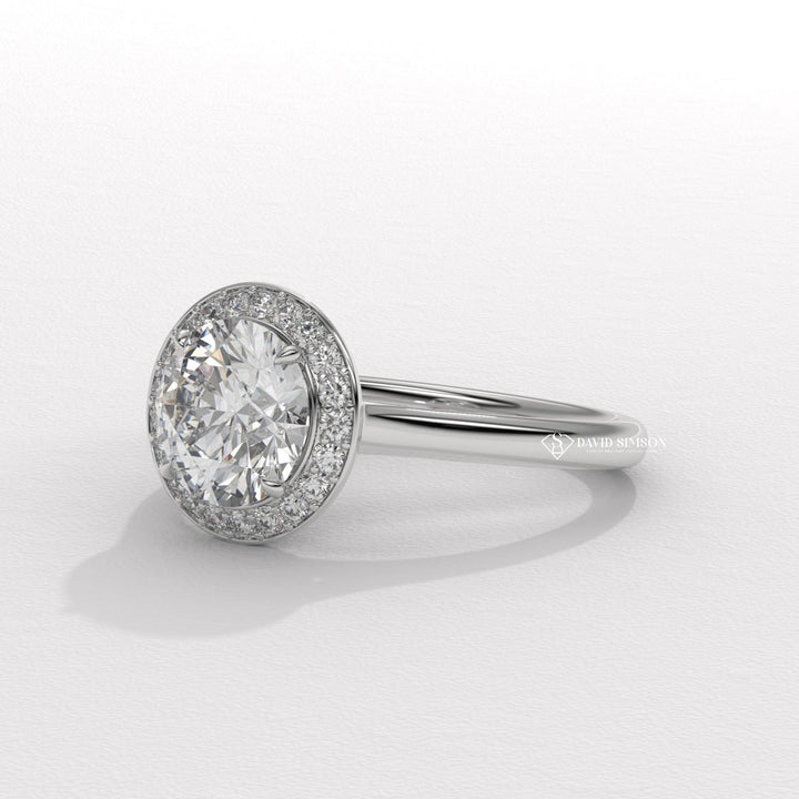 1.0CT-2.0CT Round Cut Moissanite Channel Halo Diamond Solitaire Engagement Ring