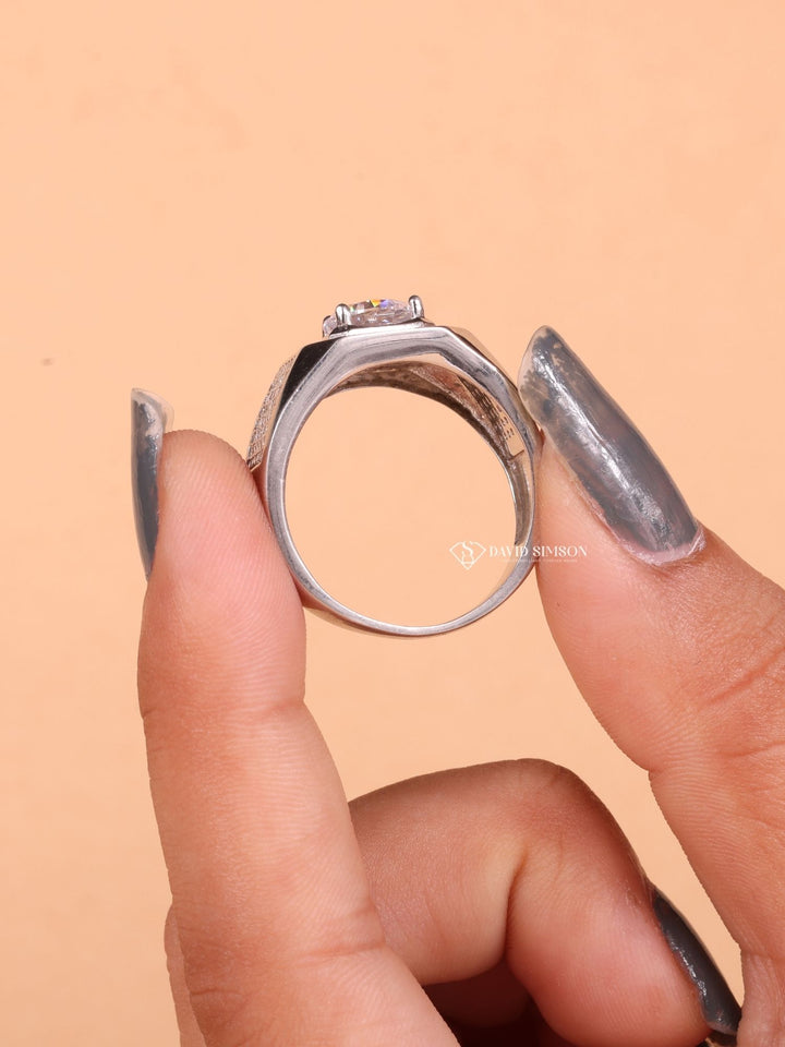 Round Cut Moissanite Diamond Halo Men's Wedding Ring