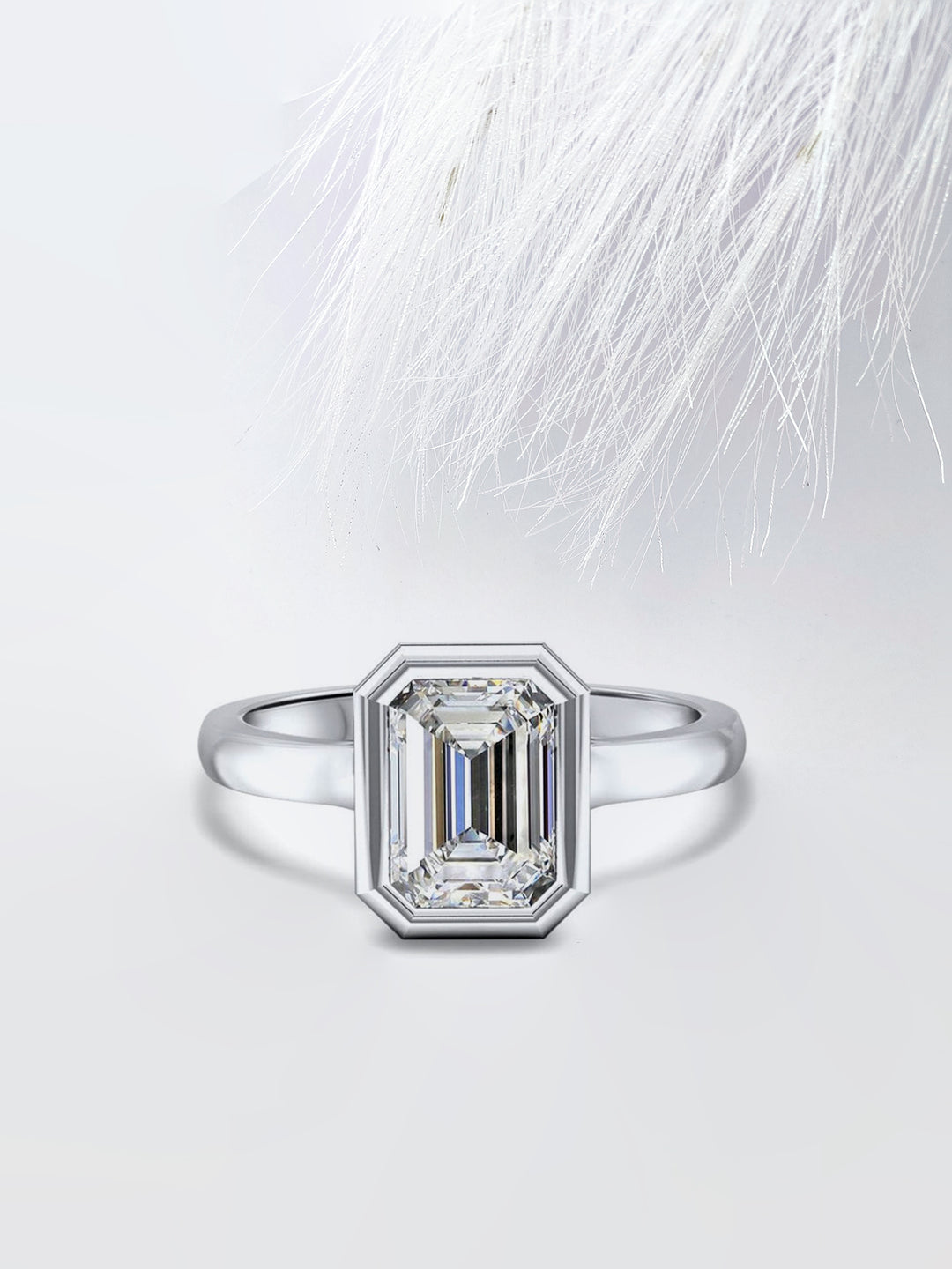 Bezel Set Emerald Cut Moissanite Diamond Engagement Ring