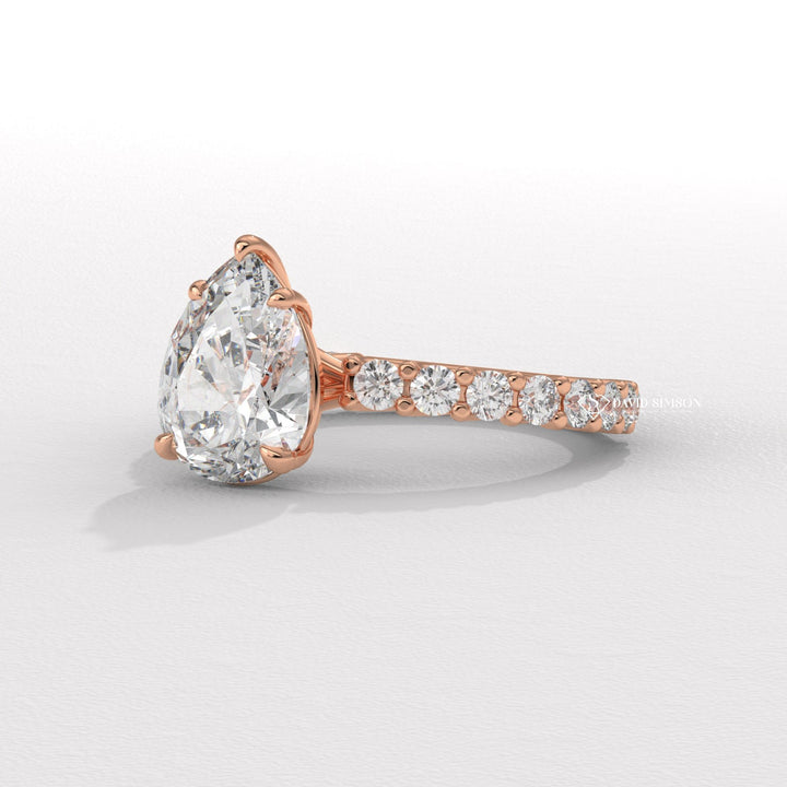 2.0CT-3.0CT Pear Moissanite Diamond Pave Engagement Ring