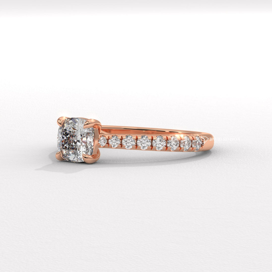 1.0CT-2.0CT Cushion Moissanite Diamond Pave Engagement Ring
