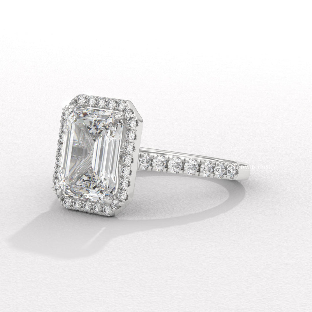 1.50CT-2.50CT Emerald Moissanite Diamond Halo Pave Engagement Ring