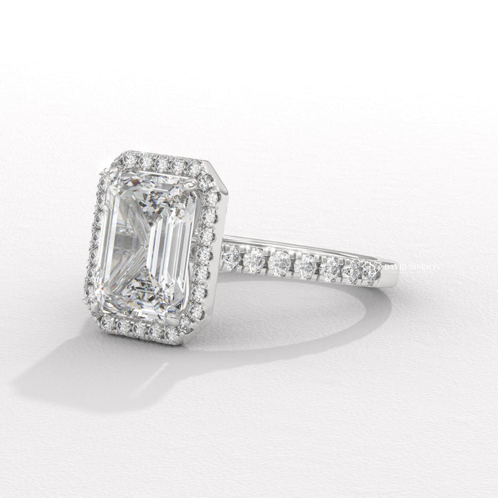 1.50CT-2.50CT Emerald Moissanite Diamond Halo Pave Engagement Ring