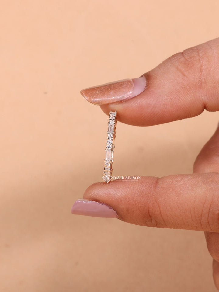 Round & Baguette Cut Moissanite Diamond Full Eternity Wedding Band