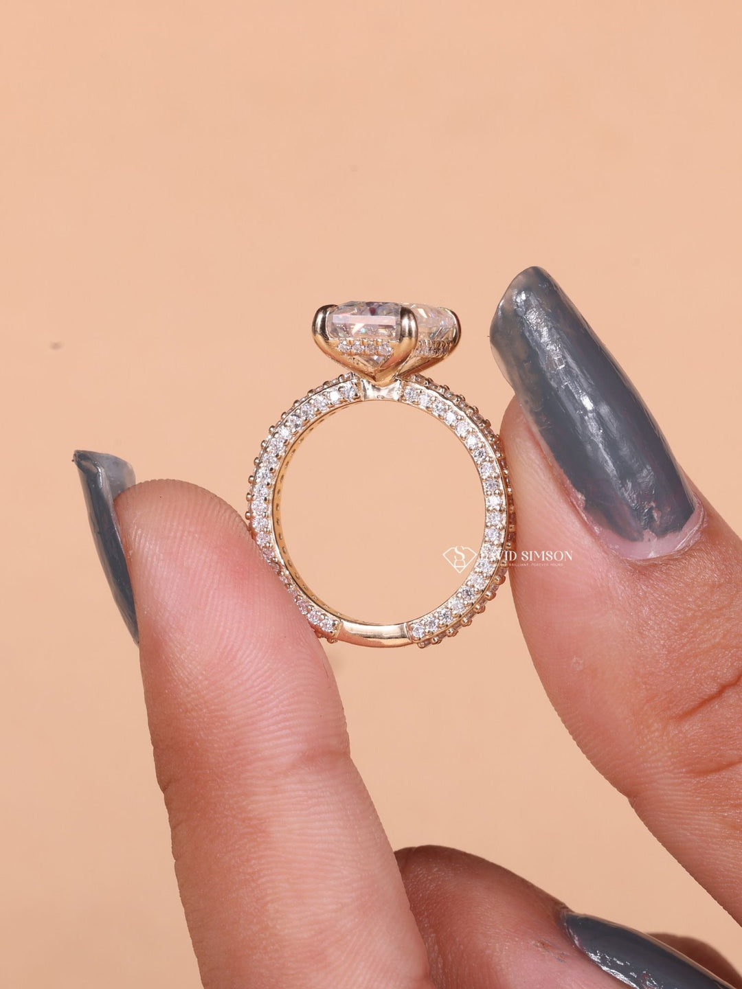 3.0CT-4.0CT Radiant Cut Moissanite Diamond Micro Pave Engagement Ring
