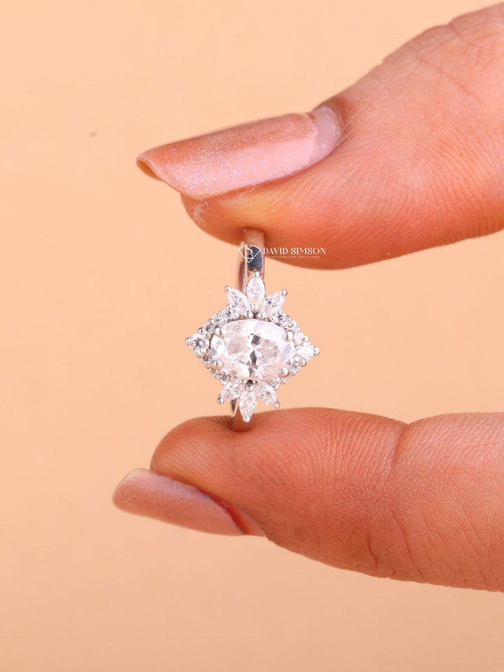 2.0CT-3.0CT Oval Cut Moissanite Diamond Cluster Engagement Ring