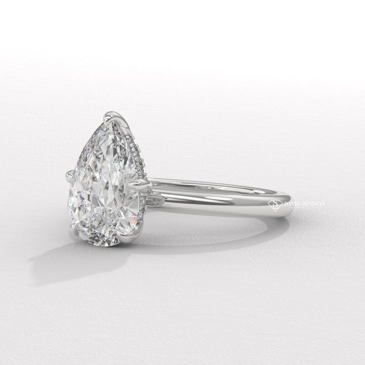 2.50CT-3.50CT Pear Moissanite Hidden Halo Diamond Engagement Ring