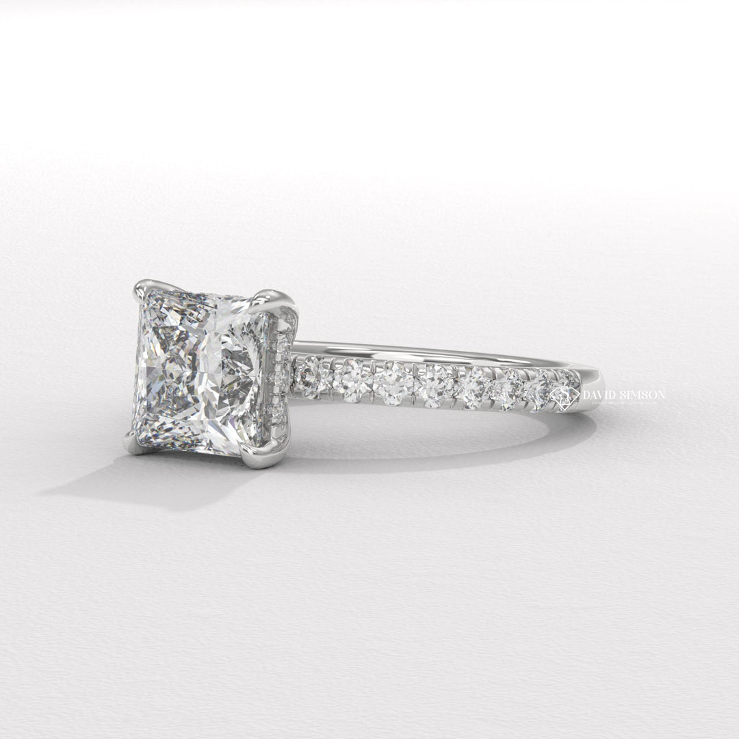 2.0CT-3.0CT Princess Hidden Halo Moissanite Diamond Pave Engagement Ring