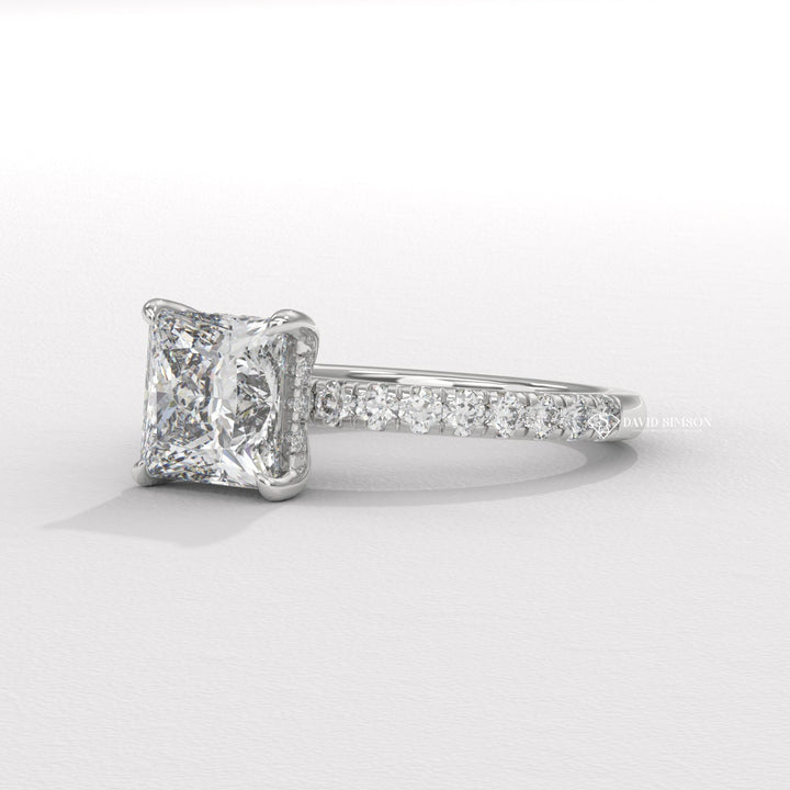 2.0CT-3.0CT Princess Hidden Halo Moissanite Diamond Pave Engagement Ring