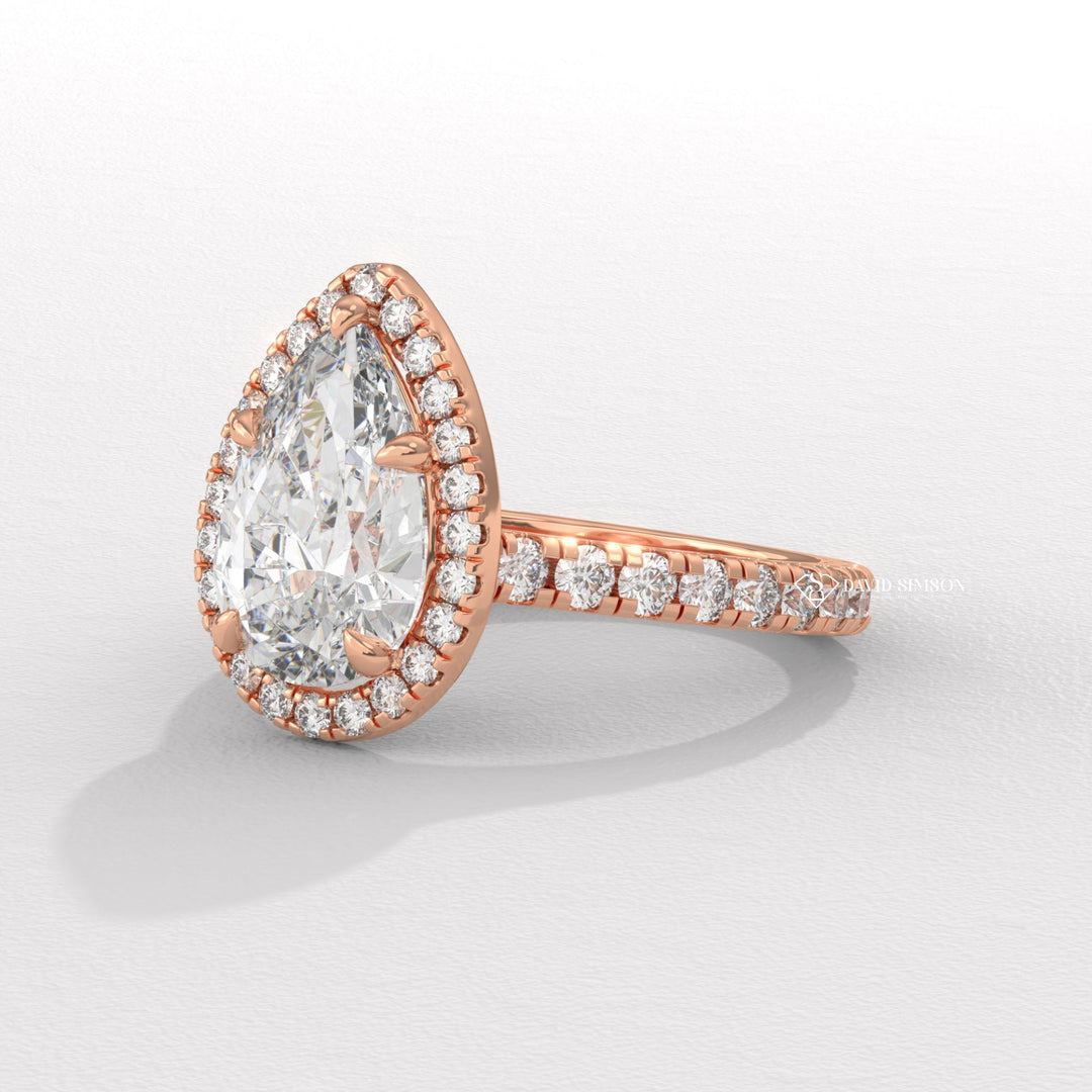 1.0CT-2.0CT Pear Moissanite Halo Diamond Engagement Ring