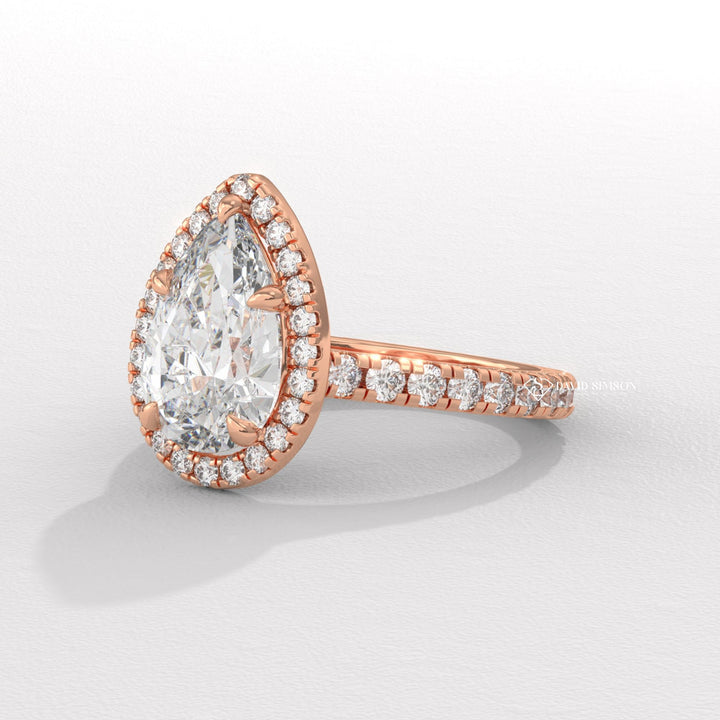 1.0CT-2.0CT Pear Moissanite Halo Diamond Engagement Ring