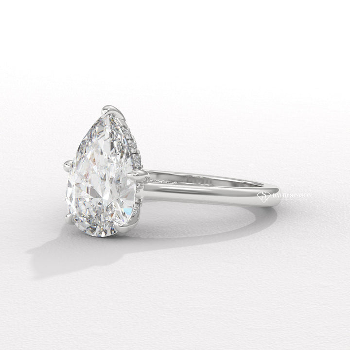 1.0CT-2.0CT Pear Moissanite Hidden Halo Bridge Set Diamond Engagement Ring