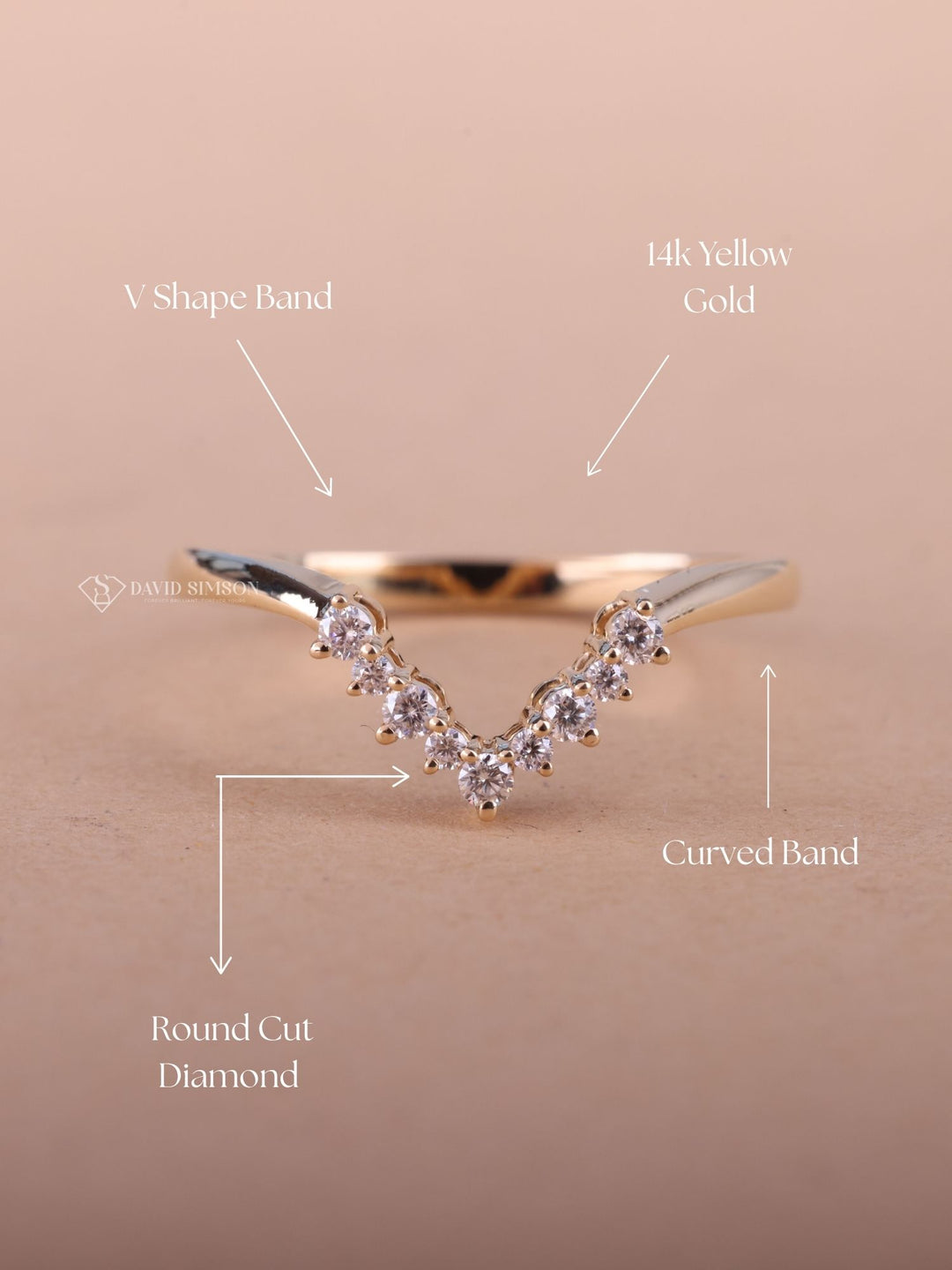 Round Cut Diamond Curved Wedding Stacking Band for Her