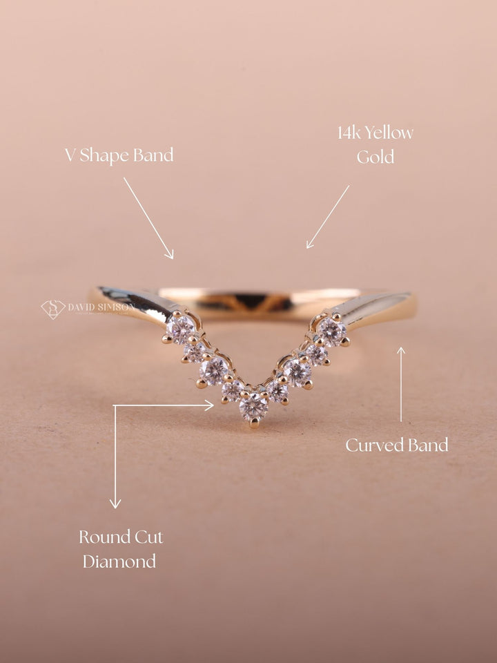 Round Cut Diamond Curved Wedding Stacking Band for Her