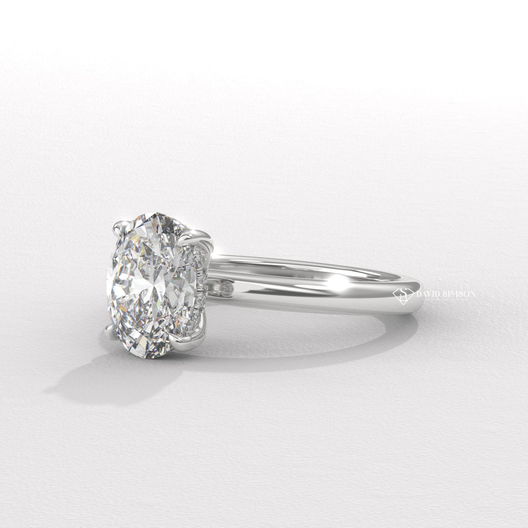 2.0CT-3.0CT Oval Moissanite Diomond Hidden Halo Solitaire Engagement Ring