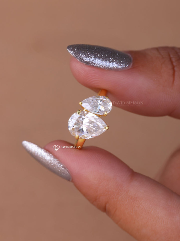 Pear Cut Moissanite Diamond Toi et Moi Engagement Ring for Her