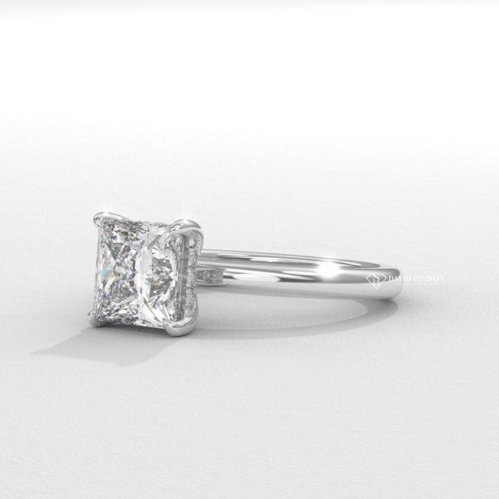 2.0CT-3.0CT Princess Moissanite Solitaire Hidden Halo Diomond Engagement Ring