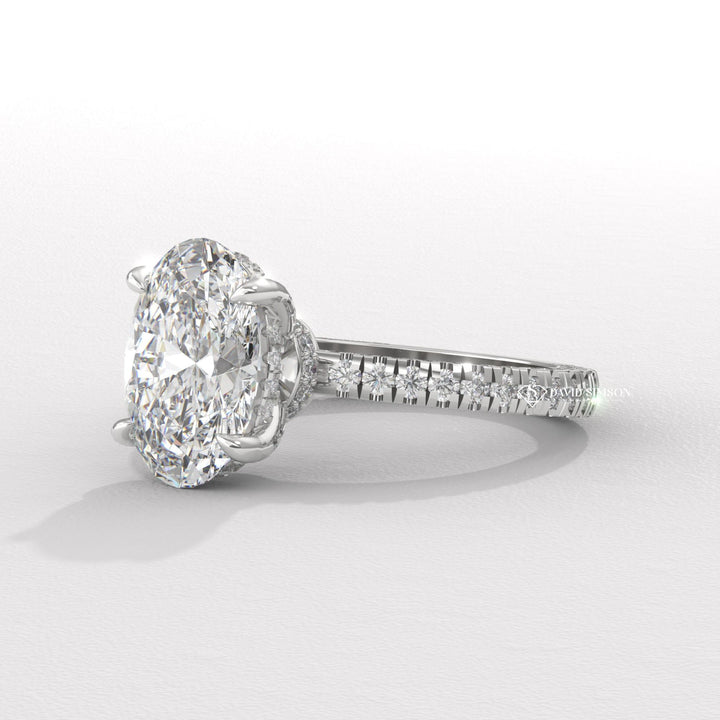 3.0CT-4.0CT Oval Moissanite Diamond Micro Pave Engagement Ring