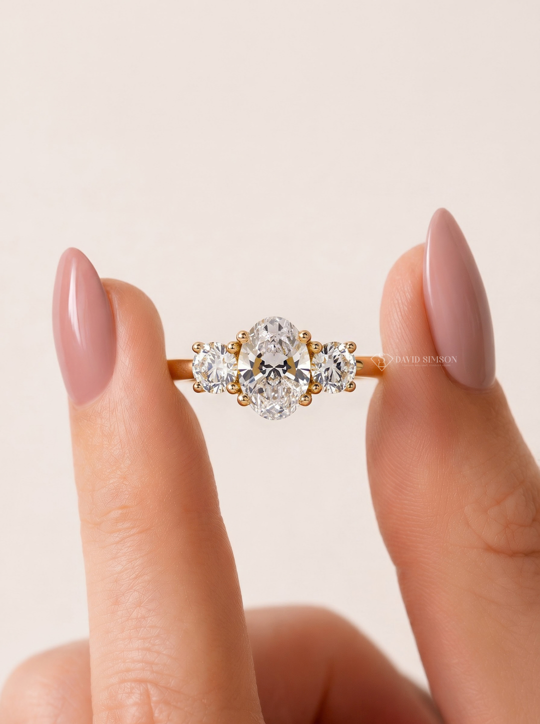 2.0CT-3.0CT Oval Lab Grown Diamond Three Stone Engagement Ring