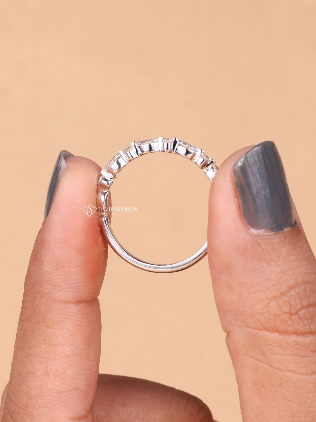 Round & Marquise Cut Moissanite Diamond Half Eternity Wedding Band