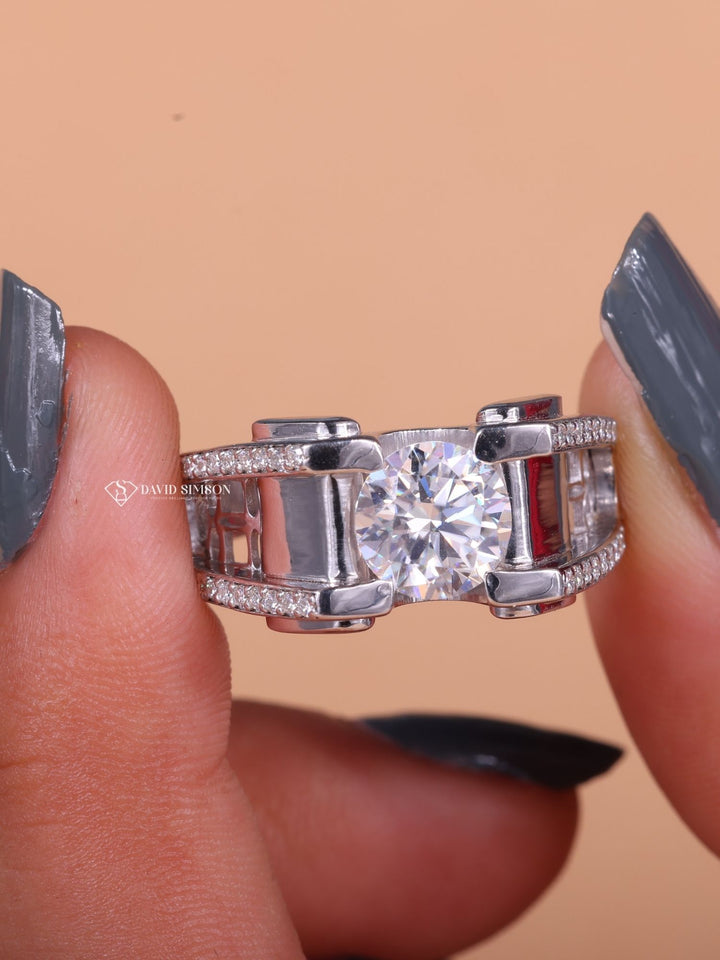 Round Cut Moissanite Diamond Vintage Pave Men's Wedding Ring