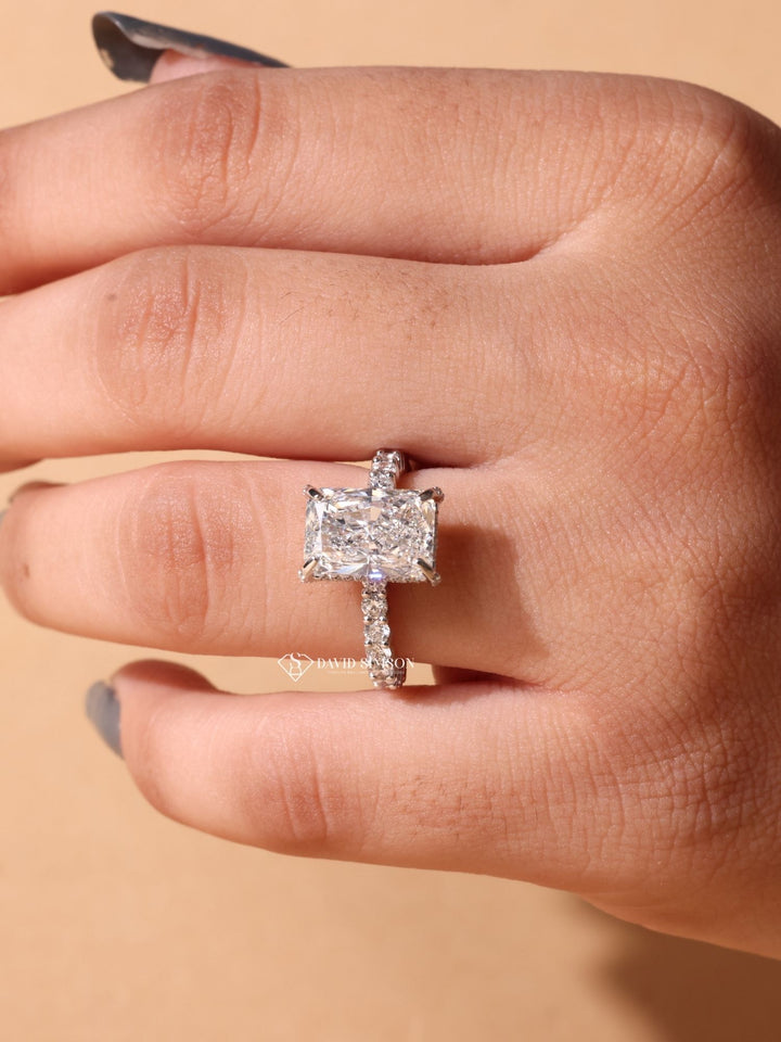 3.50CT-4.50CT Radiant Cut Moissanite Diamond Hidden Halo Engagement Ring