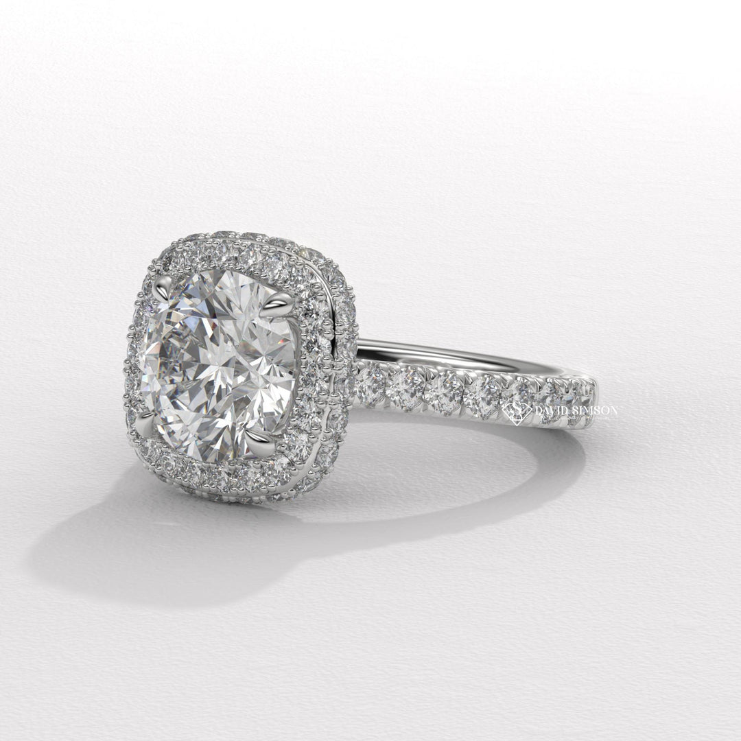 1.0CT-2.0CT Round Cut Moissanite Diamond Double Halo Engagement Ring