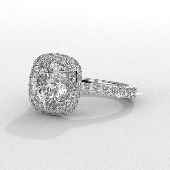 1.0CT-2.0CT Round Cut Moissanite Diamond Double Halo Engagement Ring