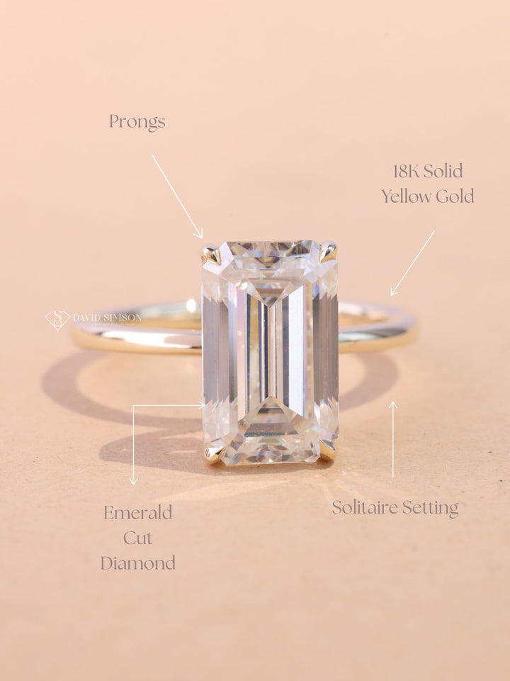 2.0CT-4.0CT Emerald Cut Moissanite Diamond Hidden Halo Engagement Ring